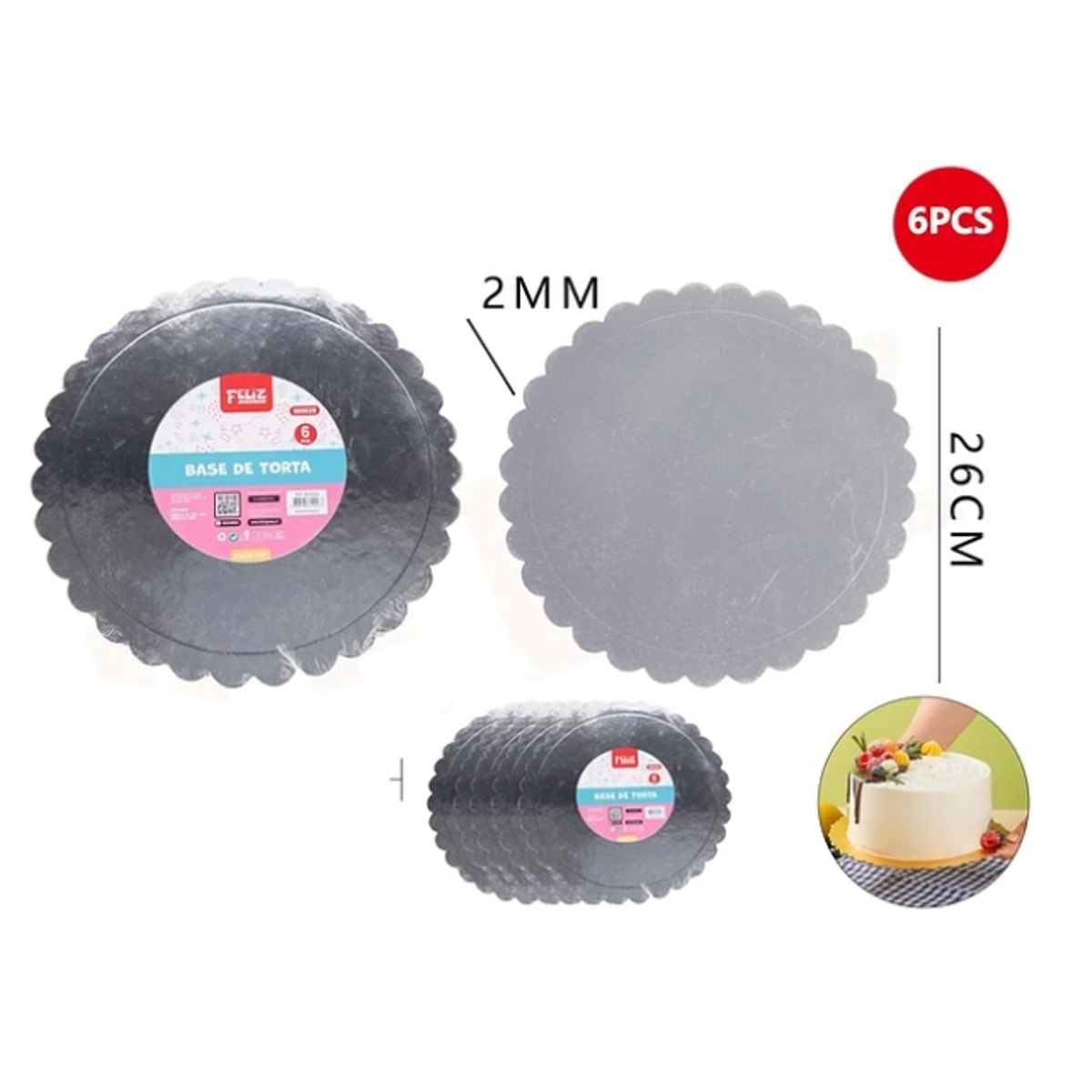 GENERICO - Base De Torta Plata 26cm Espesor 2mm Carton