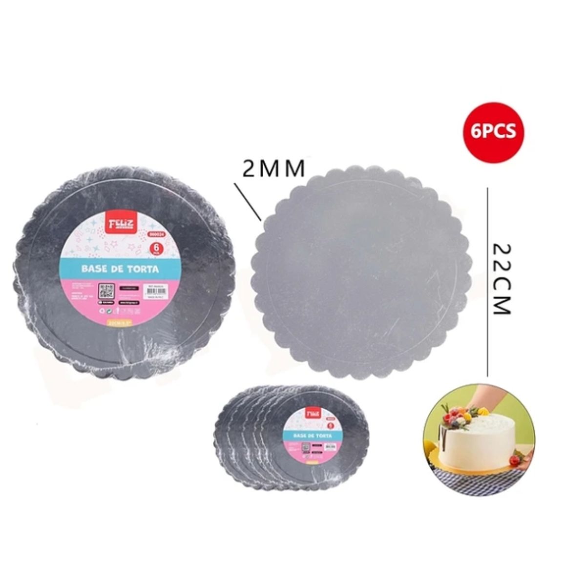 GENERICO - Base De Torta Plata 22cm Espesor 2mm Carton