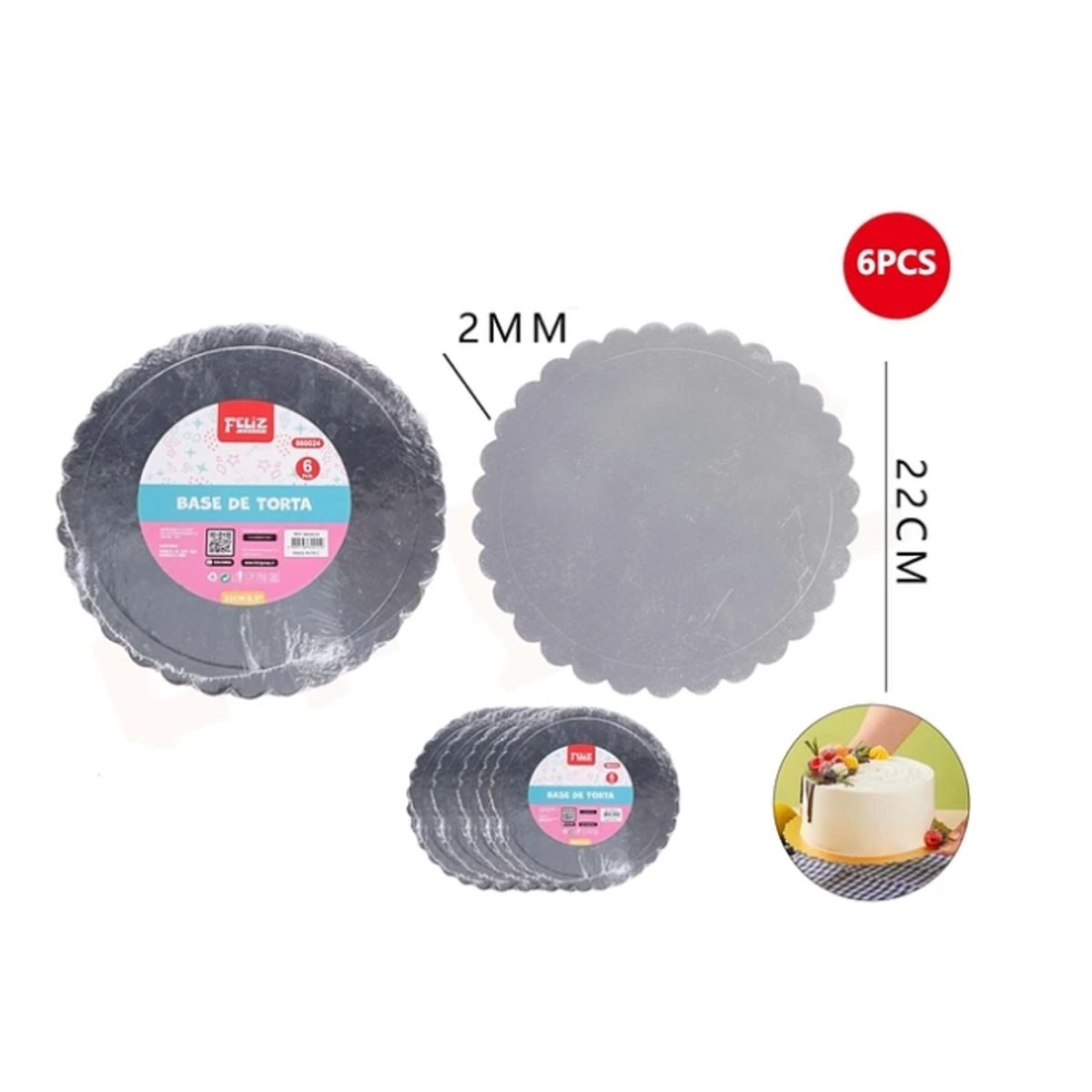 GENERICO - Base De Torta Plata 22cm Espesor 2mm Carton