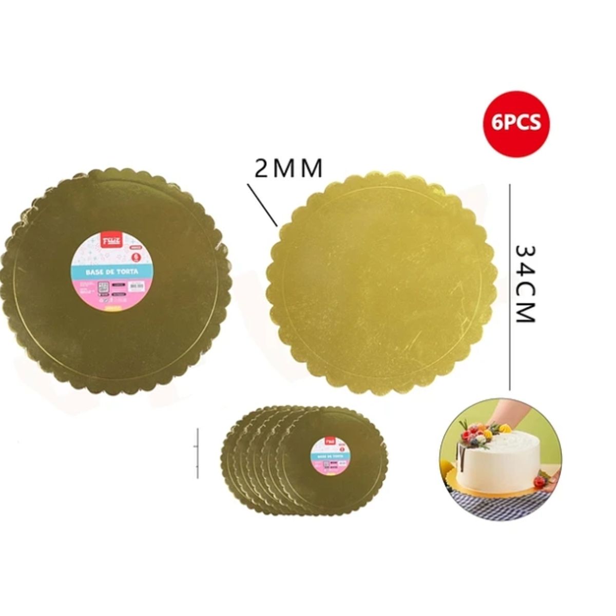 GENERICO - Base De Torta Dorado 34cm Espesor 2mm Carton