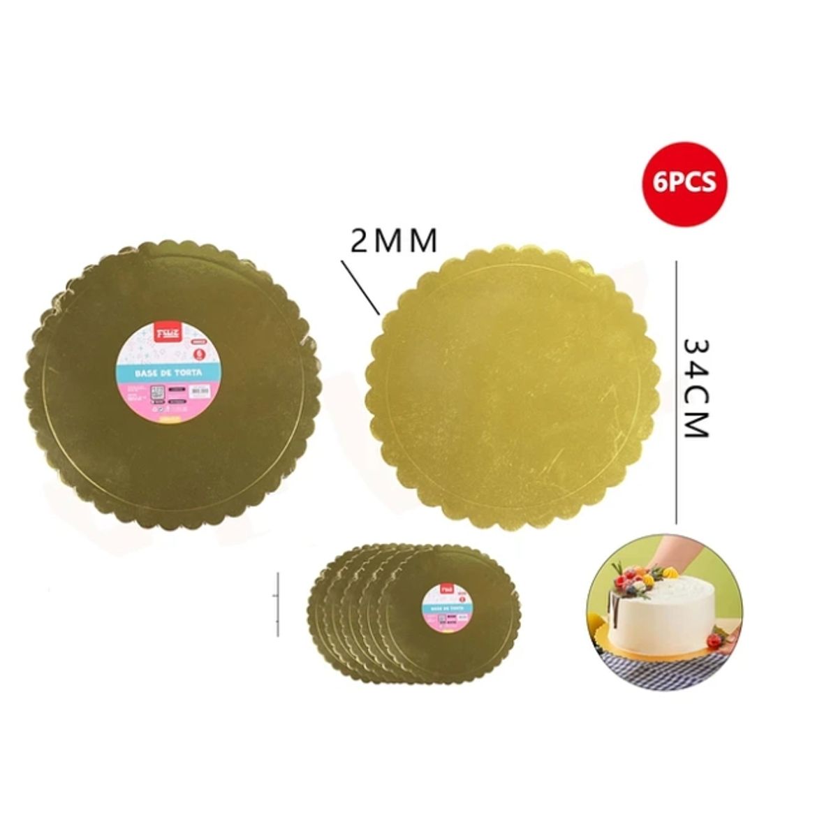 GENERICO - Base De Torta Dorado 34cm Espesor 2mm Carton