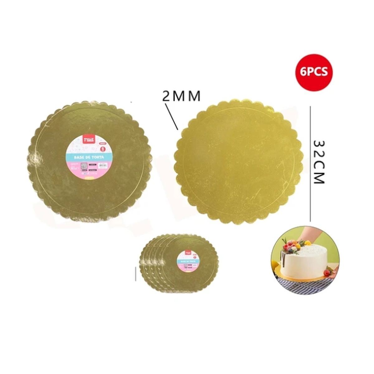 GENERICO - Base De Torta Dorado 32cm Espesor 2mm Carton
