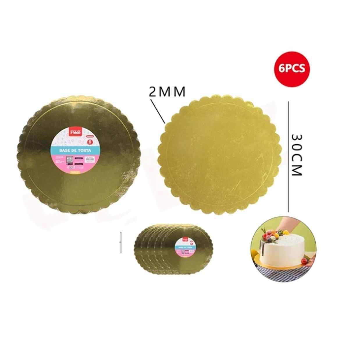 GENERICO - Base De Torta Dorado 30cm Espesor 2mm Carton