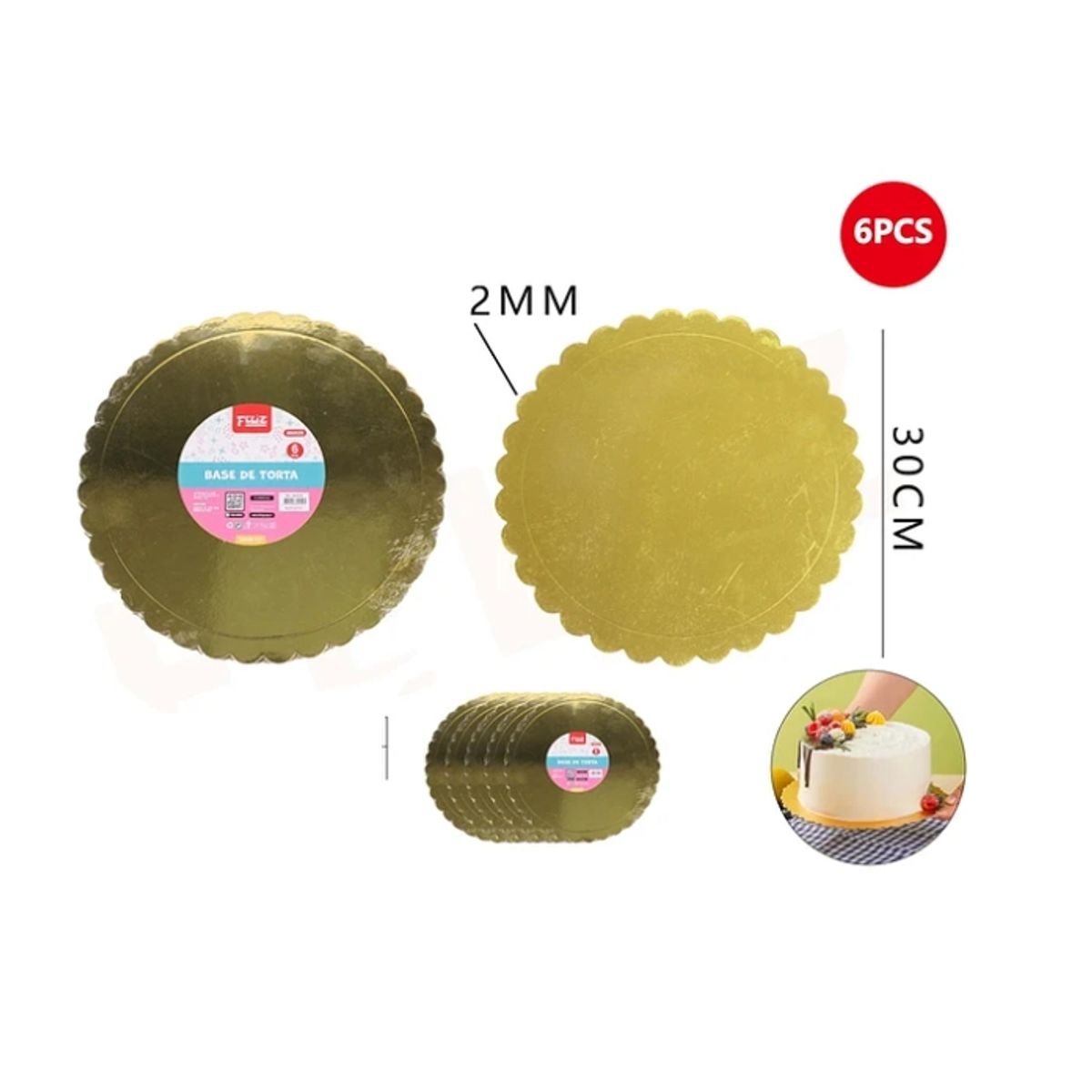 GENERICO - Base De Torta Dorado 30cm Espesor 2mm Carton