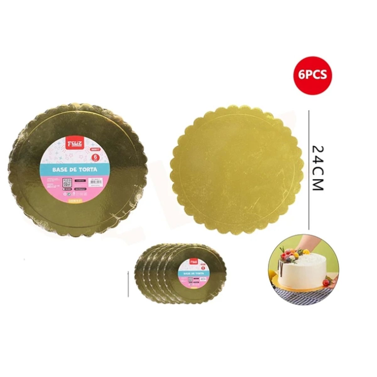 GENERICO - Base De Torta Dorado 24cm Espesor 2mm Carton