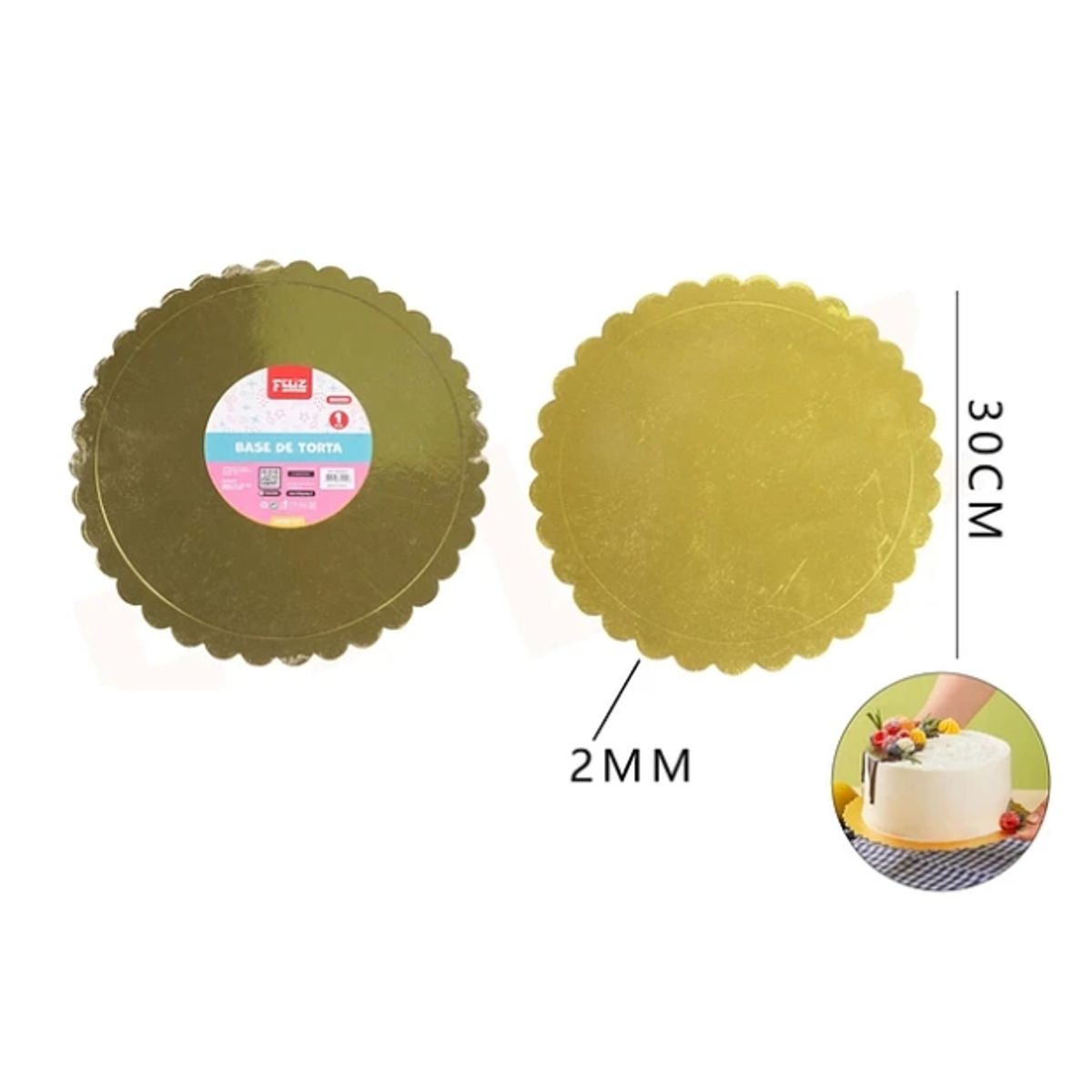 GENERICO - Base De Torta Dorado Flor 30cm Espesor 2mm Carton