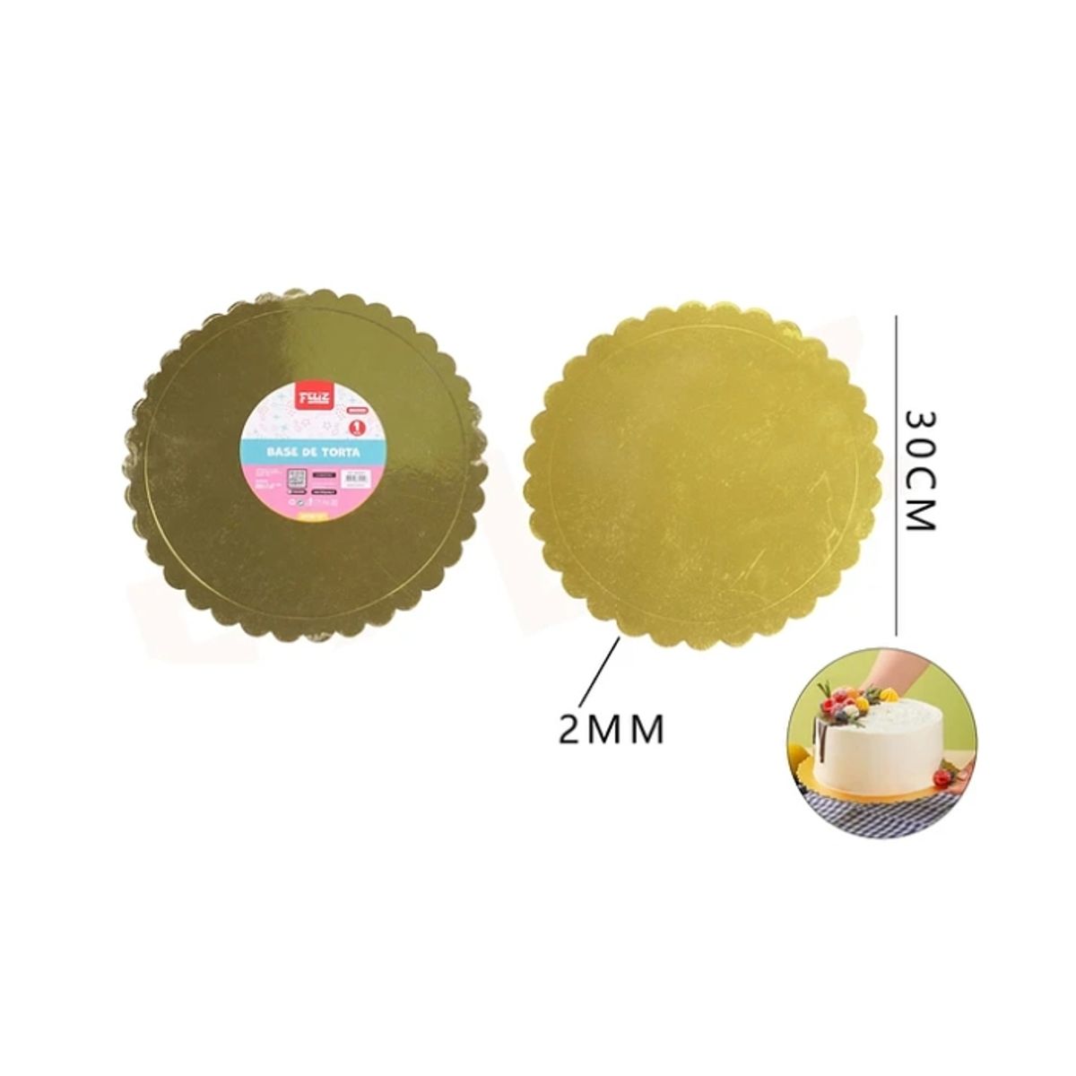 GENERICO - Base De Torta Dorado Flor 30cm Espesor 2mm Carton