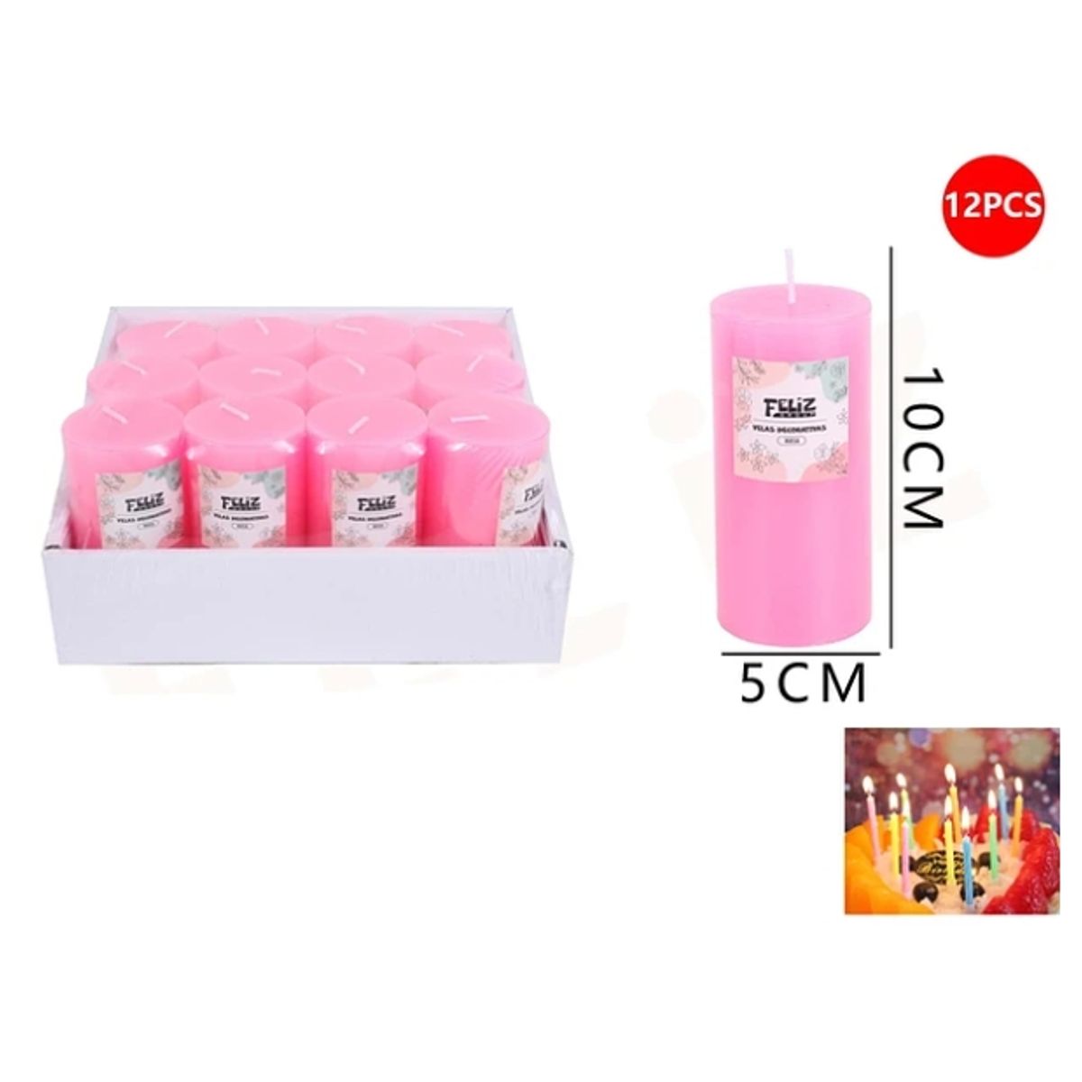 GENERICO - Velas Decorativas Rosa 510cm 12pcs
