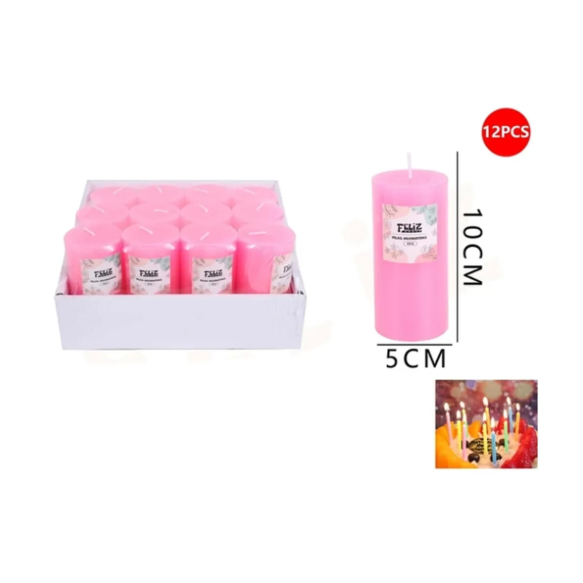 GENERICO - Velas Decorativas Rosa 510cm 12pcs