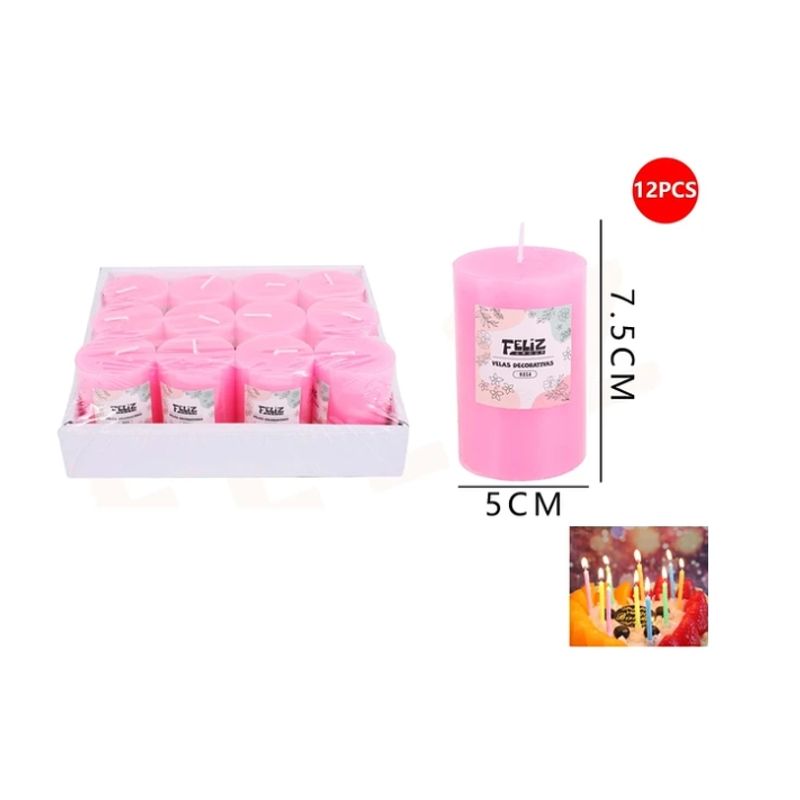 GENERICO - Velas Decorativas Rosa 575cm 12pcs