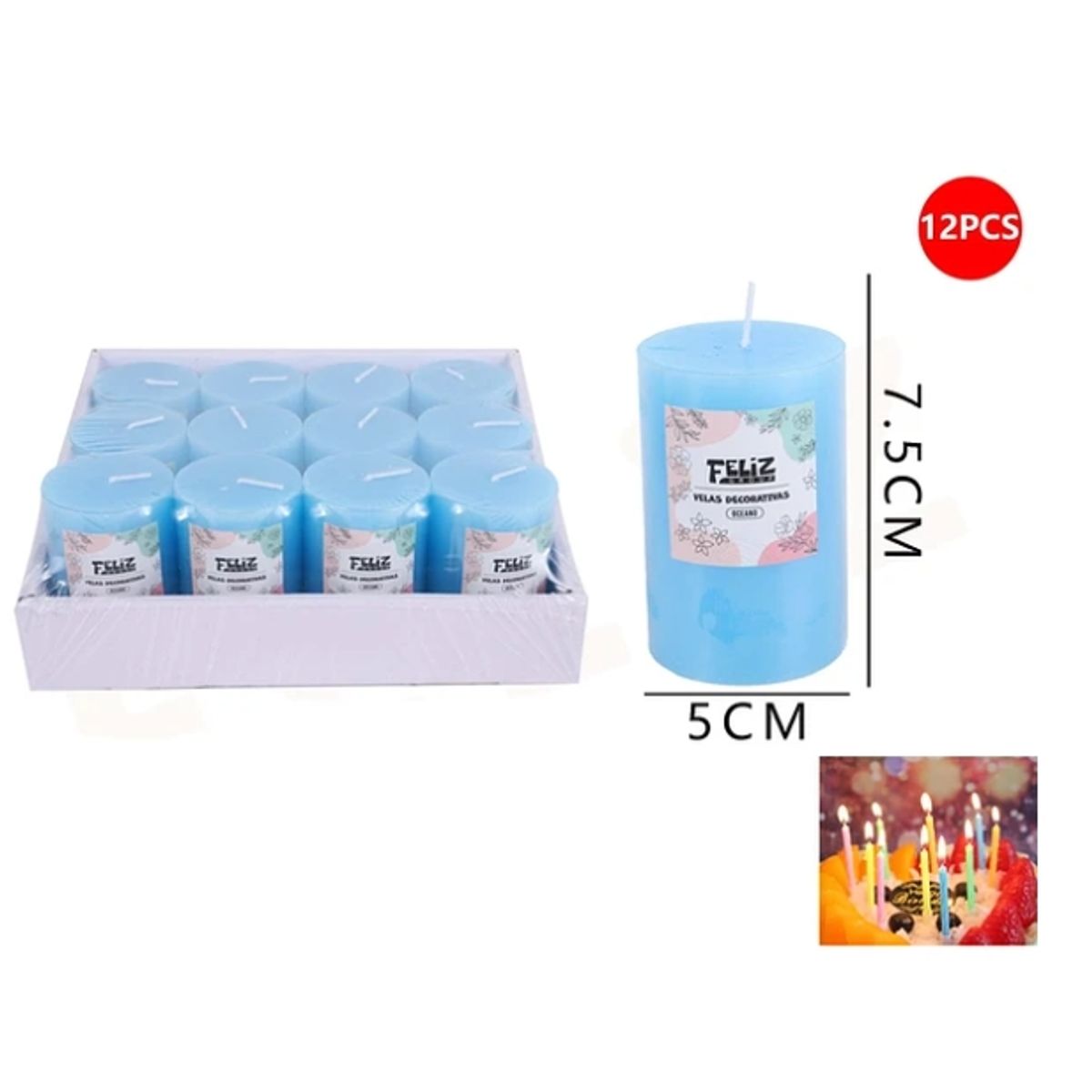 GENERICO - Velas Decorativas Oceano Azul 575cm 12pcs