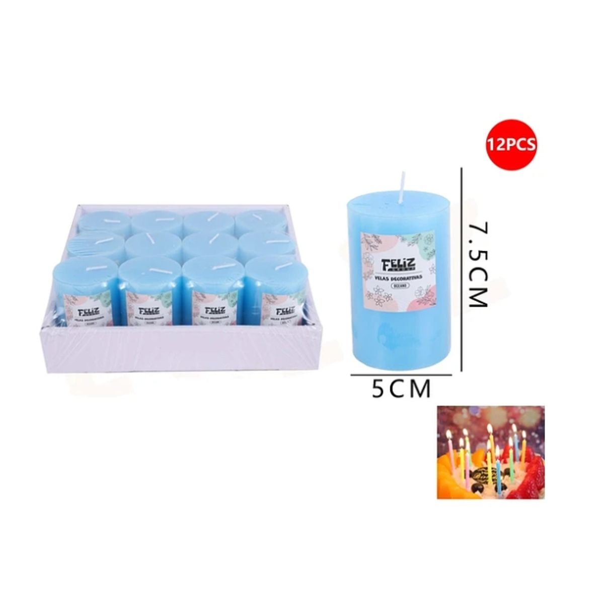 GENERICO - Velas Decorativas Oceano Azul 575cm 12pcs
