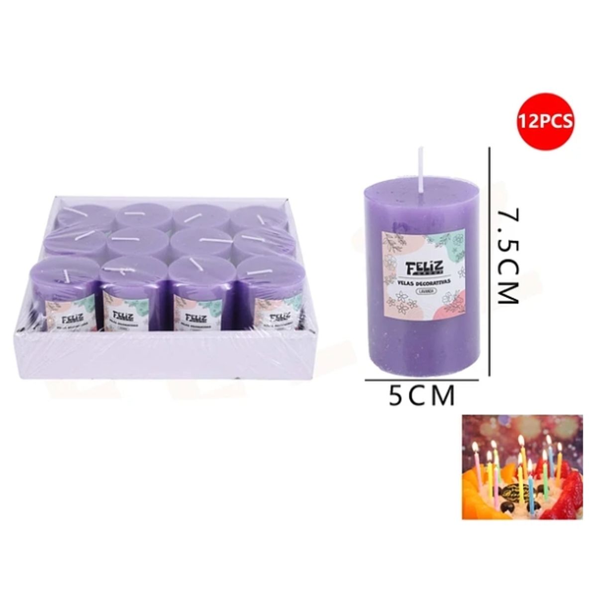 GENERICO - Velas Decorativas Lavanda Morada 575cm 12pcs