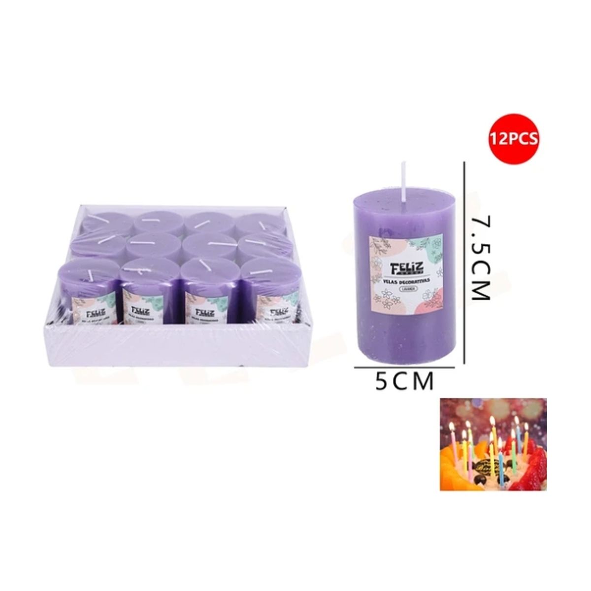 GENERICO - Velas Decorativas Lavanda Morada 575cm 12pcs
