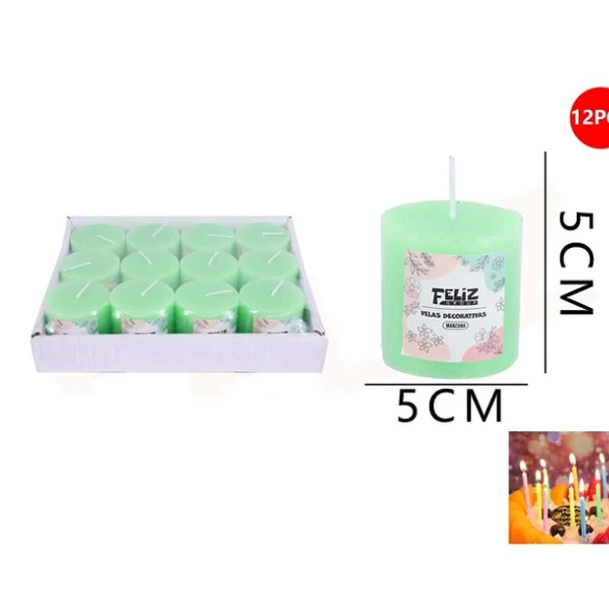 GENERICO - Velas Decorativas Manzanas Verde 55cm 12pcs