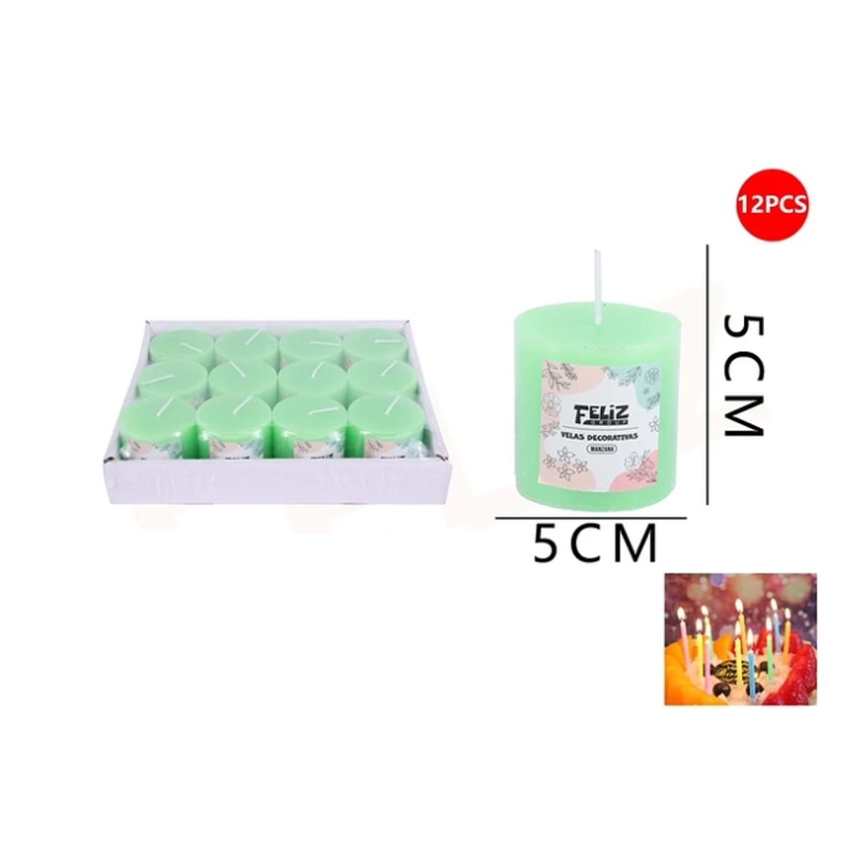 GENERICO - Velas Decorativas Manzanas Verde 55cm 12pcs