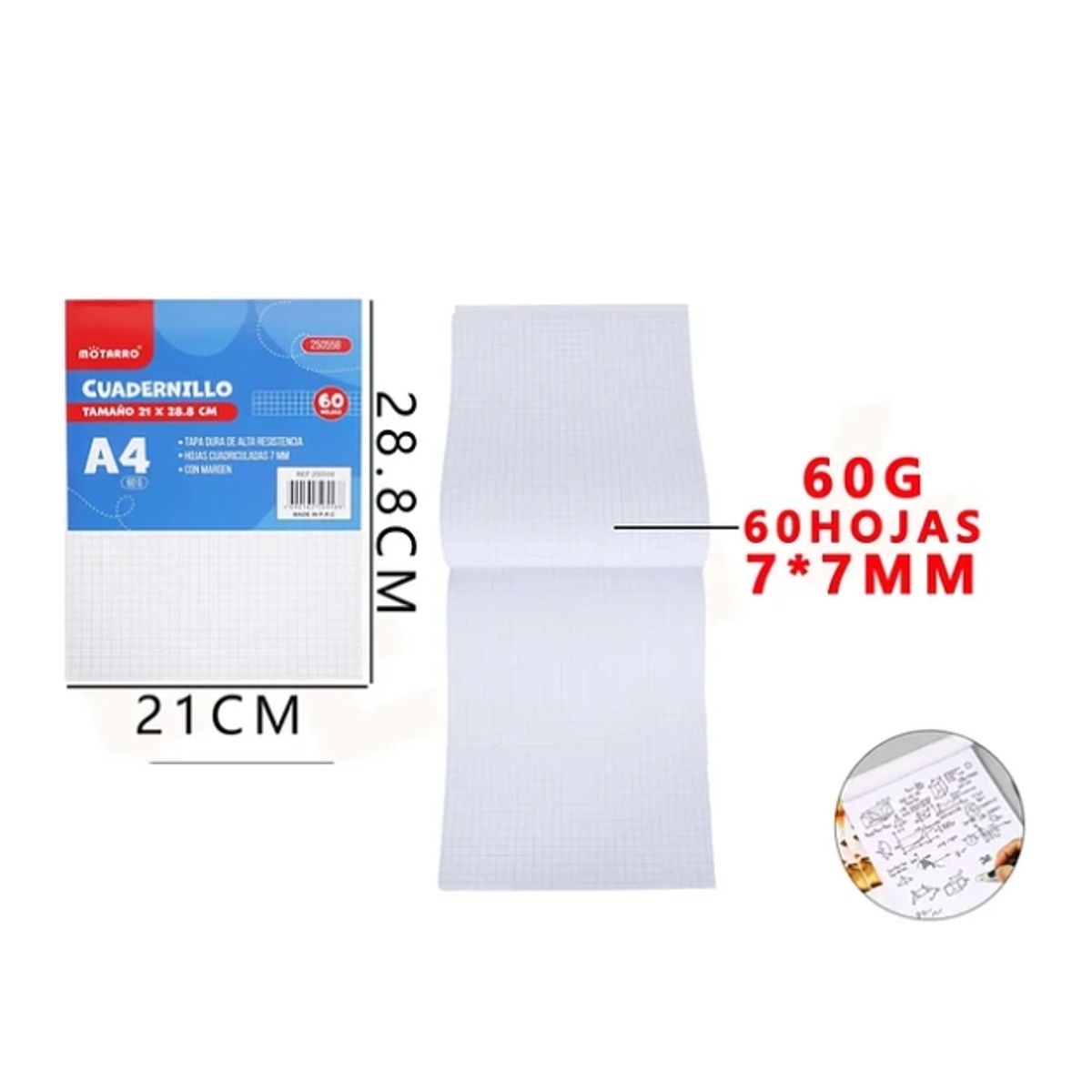 GENERICO - Cuadernillo Cuadriculado 21*28.8cm 7*7Mm 60 Hojas