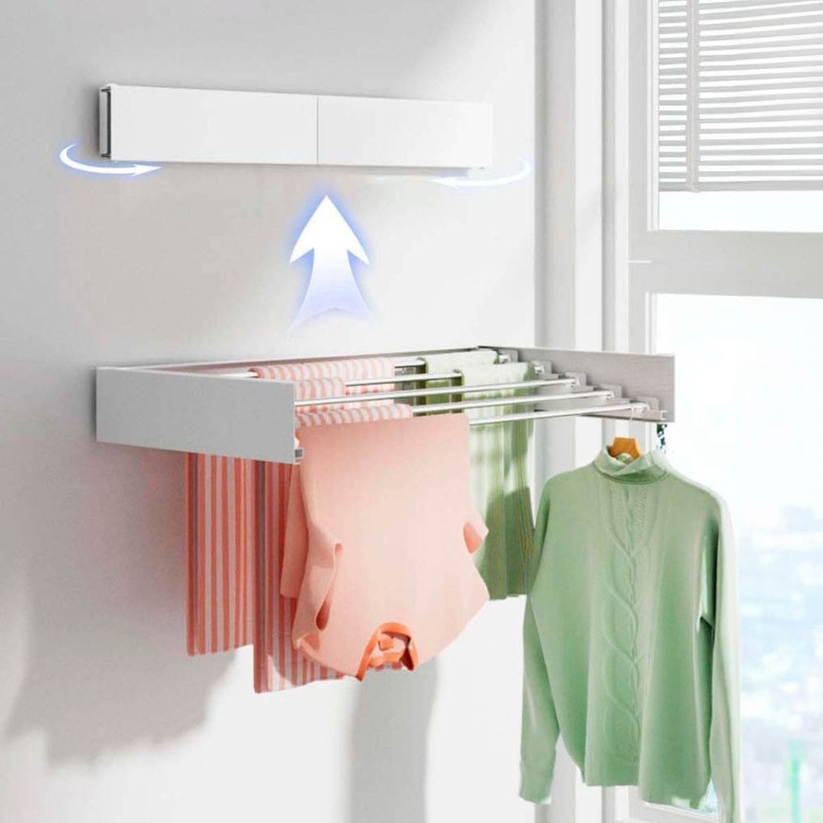 VENHOOUSE - Tendedero Plegable Ropa Retráctil De Pared 80cm Blanco