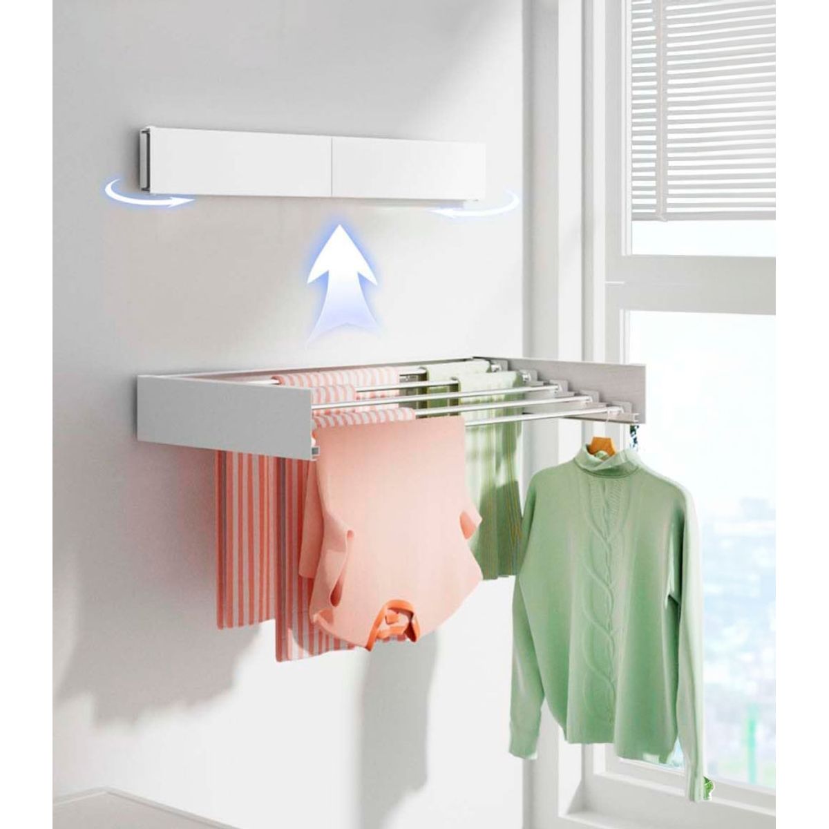 VENHOOUSE - Tendedero Plegable Ropa Retráctil De Pared 80cm Blanco