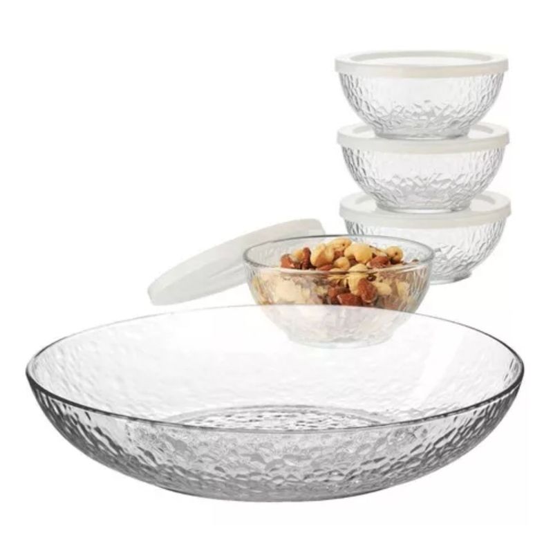 LIBBEY - Ensaladera De Vidrio + Bowls Con Tapa Libbey