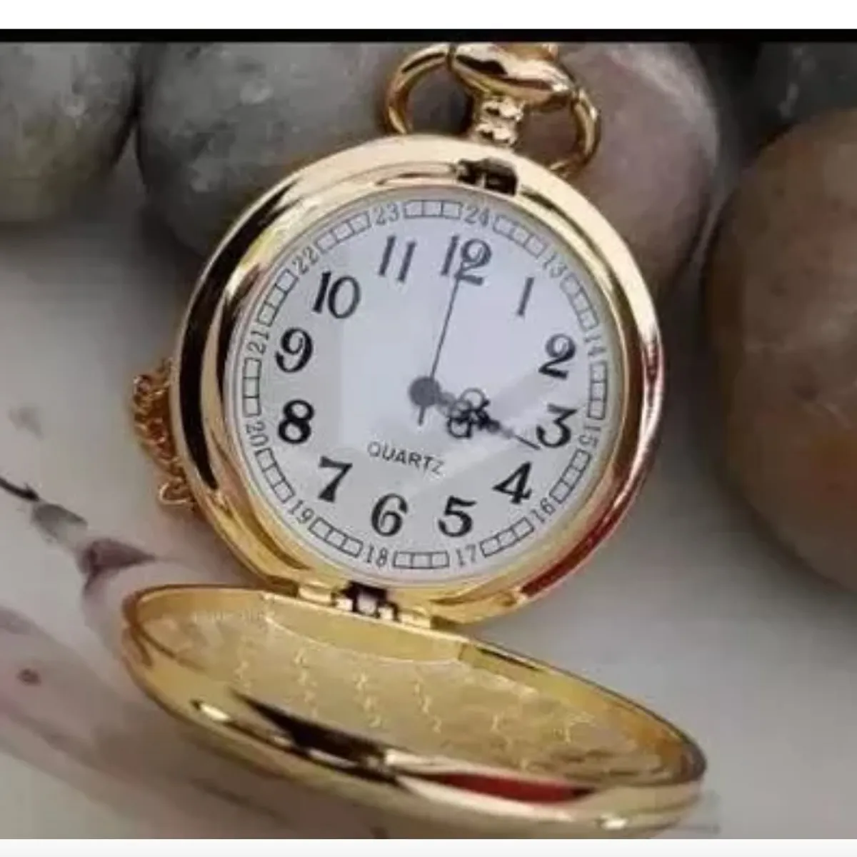 GENERICO - Reloj De Bolsillo Vintage Quartz Oro Con Cadena 37 Cm