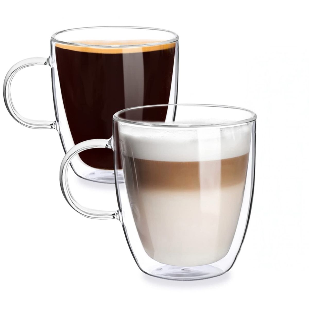 MOGA - Pack 2 Taza Mug De Vidrio Doble Pared 310Ml Cafe