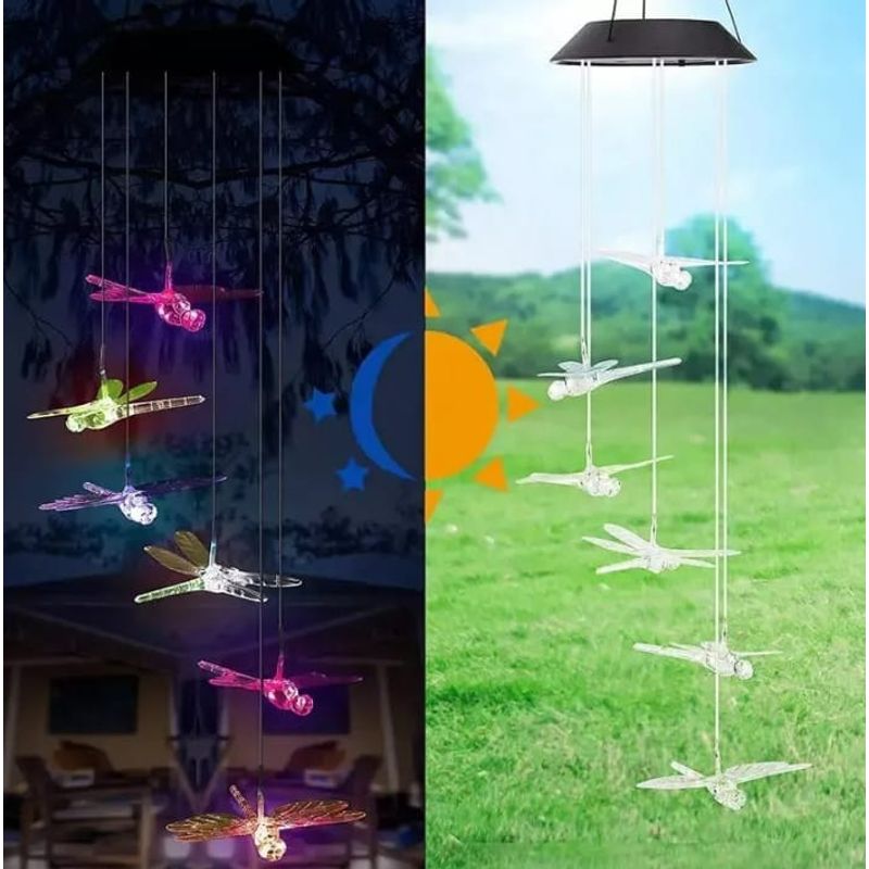 GENERICO - Campana De Viento Luz Solar Led Forma Ángel Pajaritos Hojas