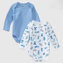 COYOTE KIDS - Pack body blanco celeste perritos algodón peruano - Celeste