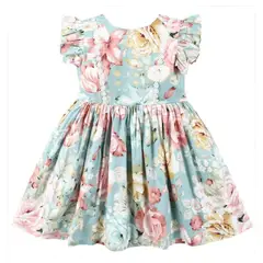GENERICO - VESTIDO FLOREADO CELESTE NIÑA PEQUEÑA LUZ
