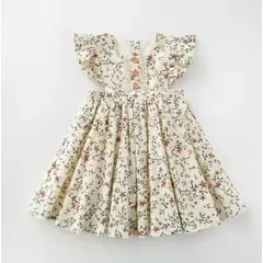 GENERICO - VESTIDO FLOREADO BEIGE BEBÉ NIÑA PEQUEÑA LUZ