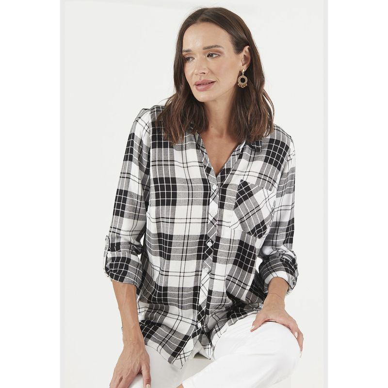 PRIVILEGE - Blusa negra diseno cuadros PRIVILEGE
