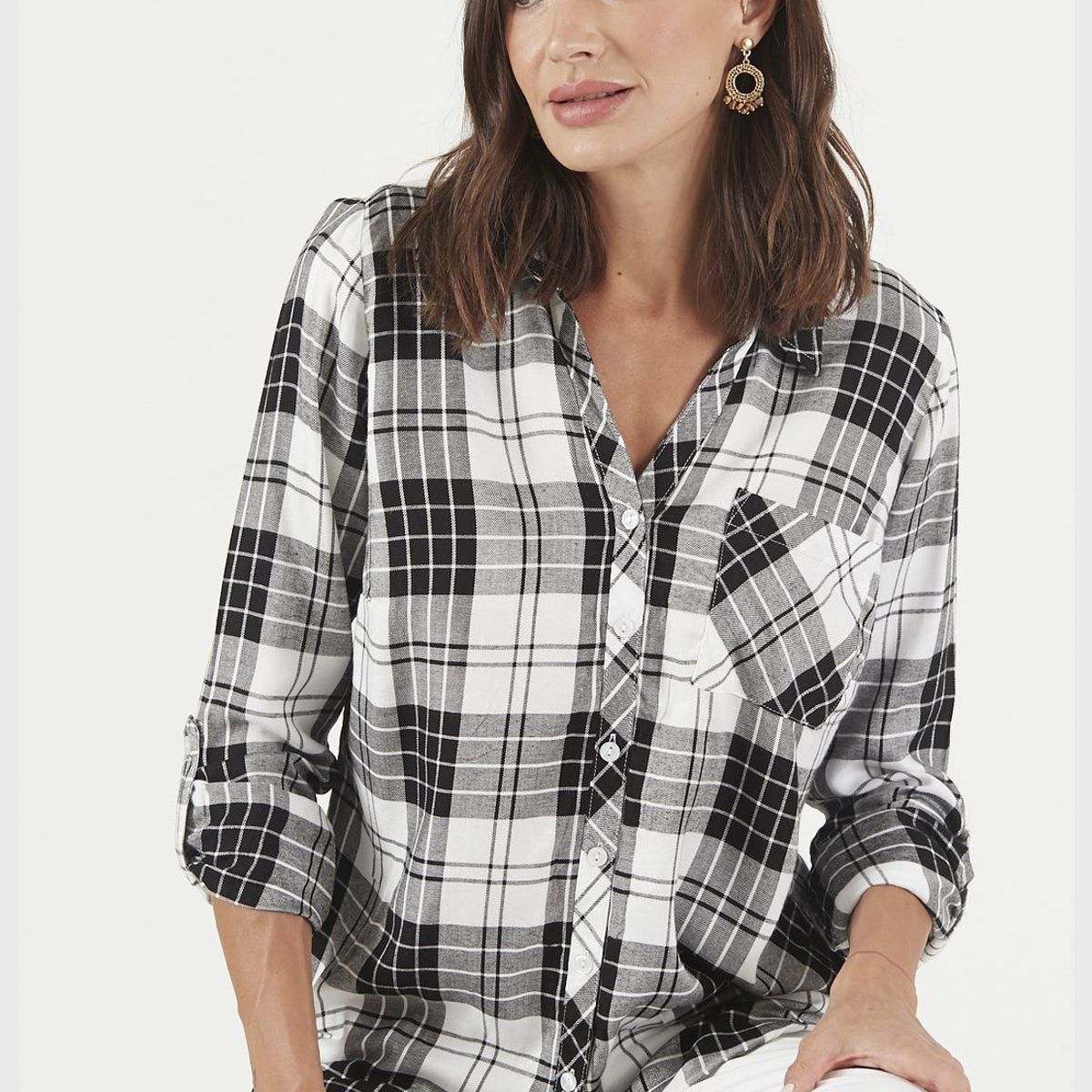 PRIVILEGE - Blusa negra diseno cuadros PRIVILEGE