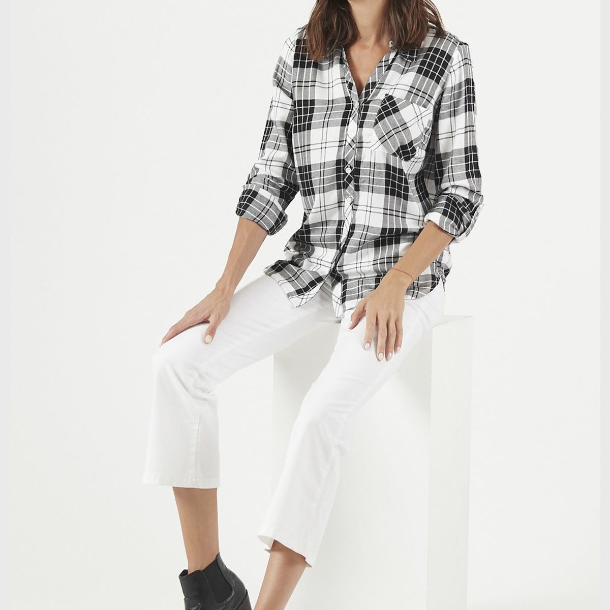 PRIVILEGE - Blusa negra diseno cuadros PRIVILEGE