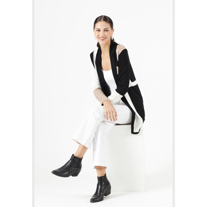 PRIVILEGE - Tapado tejido negro diseno color block PRIVILEGE