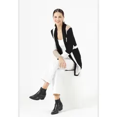 PRIVILEGE - Tapado tejido negro diseno color block