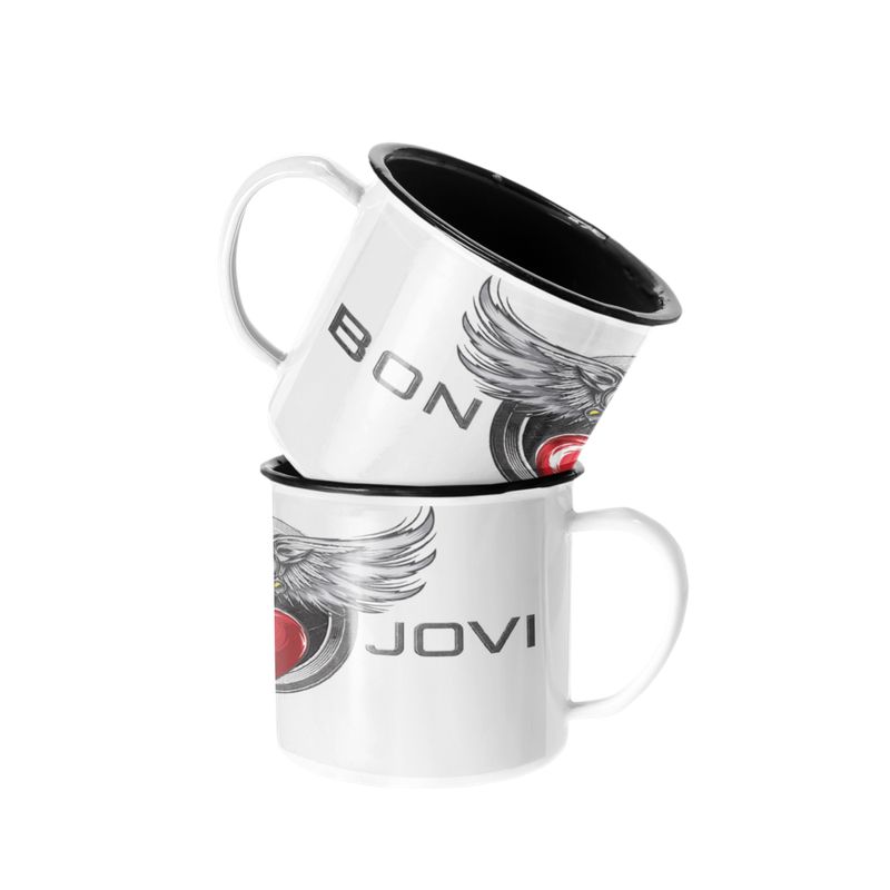 SM - Taza Enlozada Lechera Bon Jovi Bandas de Rock - Blanco