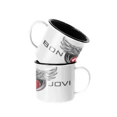SM - Taza Enlozada Lechera Bon Jovi Bandas de Rock - Blanco