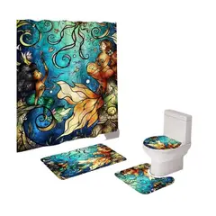 GENERICO - Juego De Cortina De Ducha Con Alfombras Antideslizante Set 4 Piezas