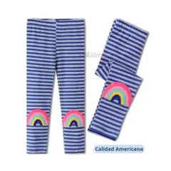 JUMP KIDS - Calzas Niña Arco Iris Azul Rayas 100% Algodón