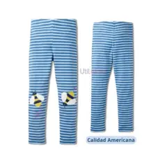 JUMP KIDS - Calzas Niña Abeja Azul Rayas Blancas 100% Algodón