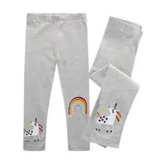 JUMP KIDS - Calzas Niña Unicornio Arco Iris Gris 100% Algodón