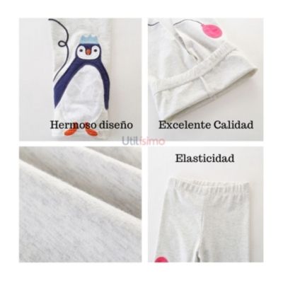 Imagen 2 del producto Calzas Niña Pinguino Globo Gris Claro 100% Algodón