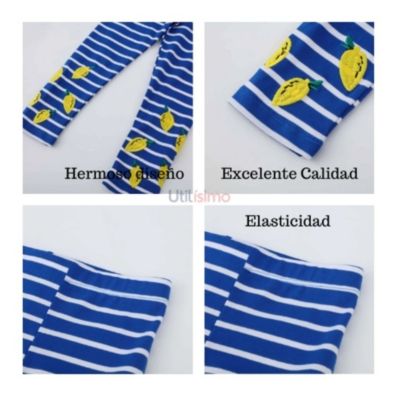 Imagen 2 del producto Calzas Niña Limones Azul Rayas Blancas 100% Algodón