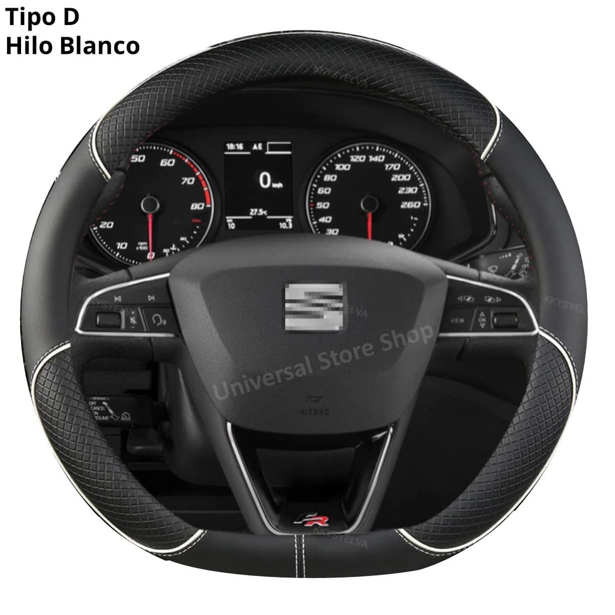 GENERICO - Funda Cubre Volante Tipo D Blanco Eco Cuero Antideslizante