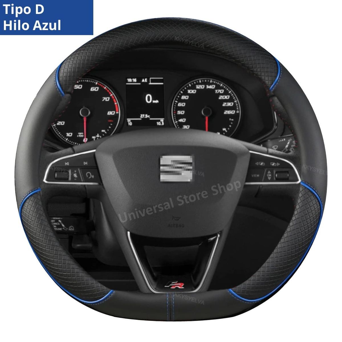 GENERICO - Funda Cubre Volante Tipo D Azul Eco Cuero Antideslizante