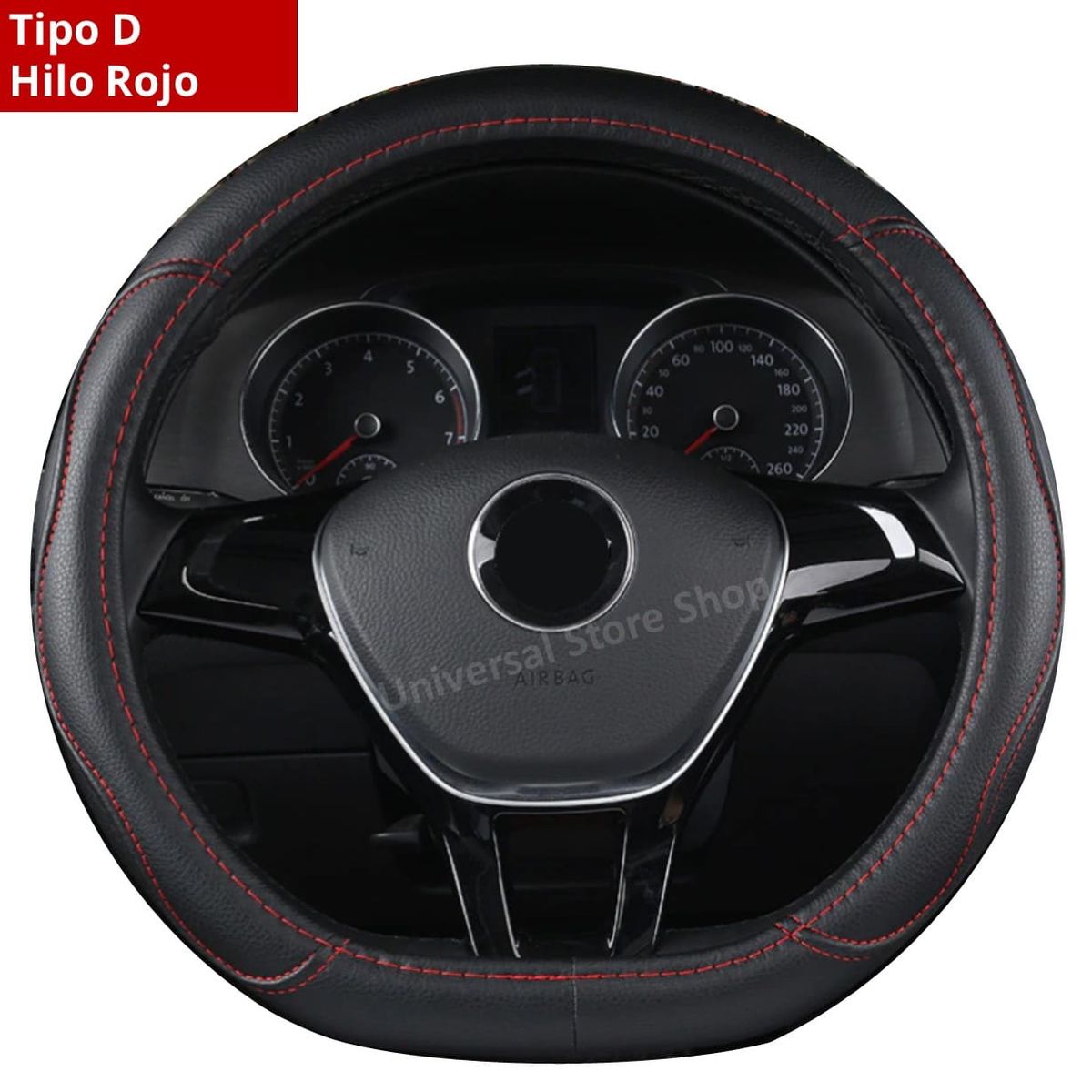 GENERICO - Funda Cubre Volante Tipo D Rojo Eco Cuero Antideslizante