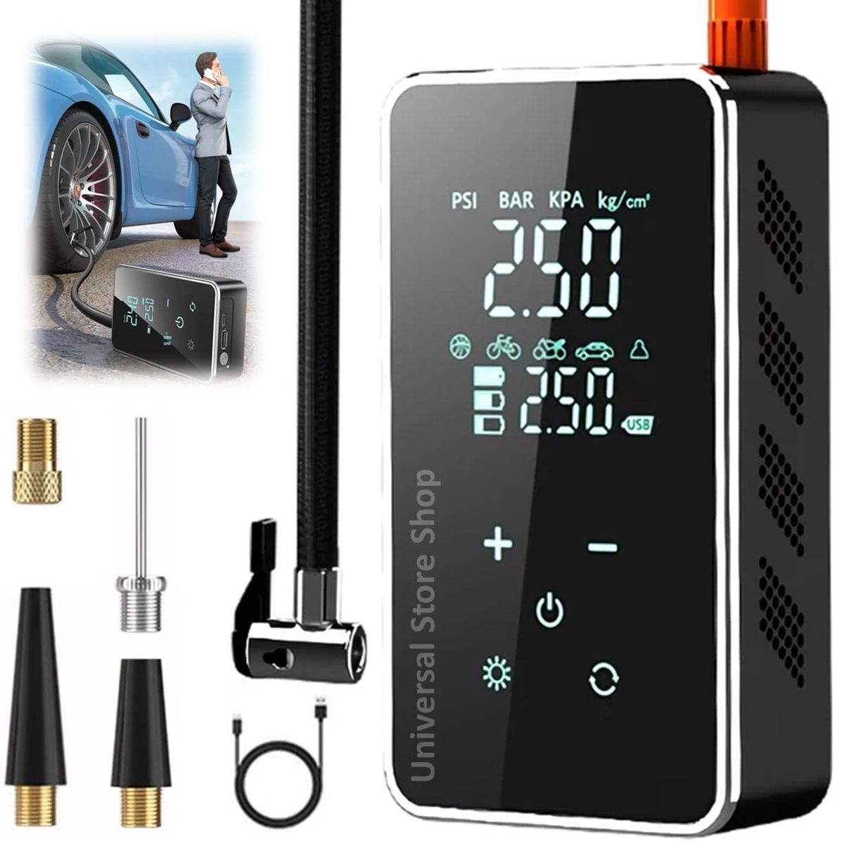 GENERICO - Inflador Digital Portátil Compresor Aire Neumático Auto Moto