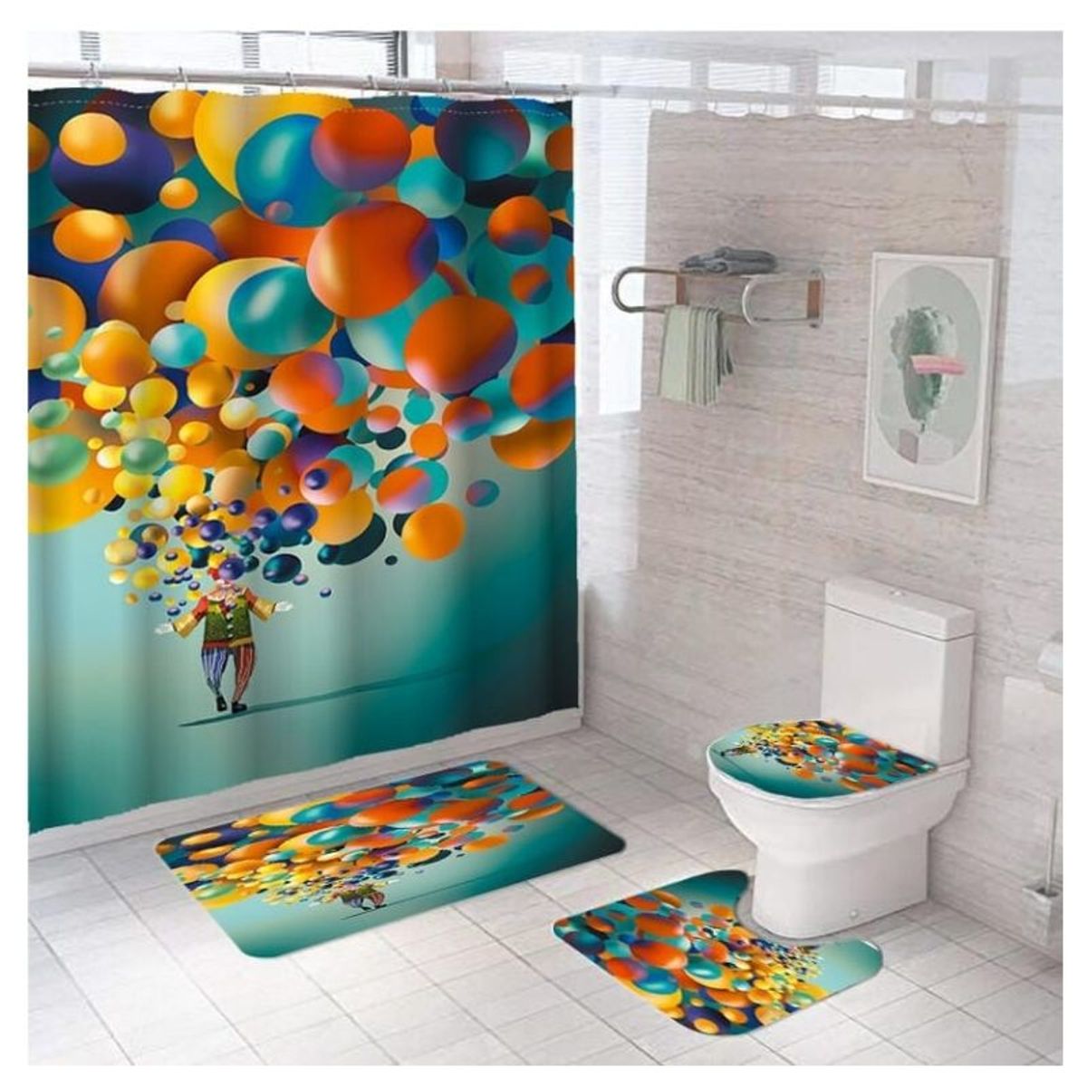 GENERICO - Juego De Cortina De Ducha Con Alfombras Antideslizante Set 4 Piezas