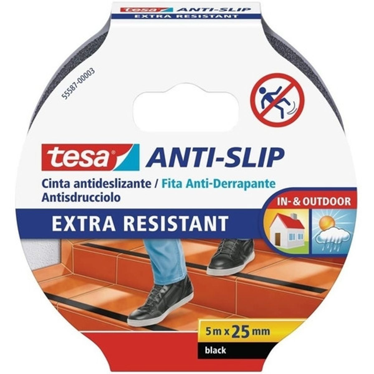 TESA - Tesa Cinta Antideslizante 5m X 25 Mm Pisos Escaleras Negra