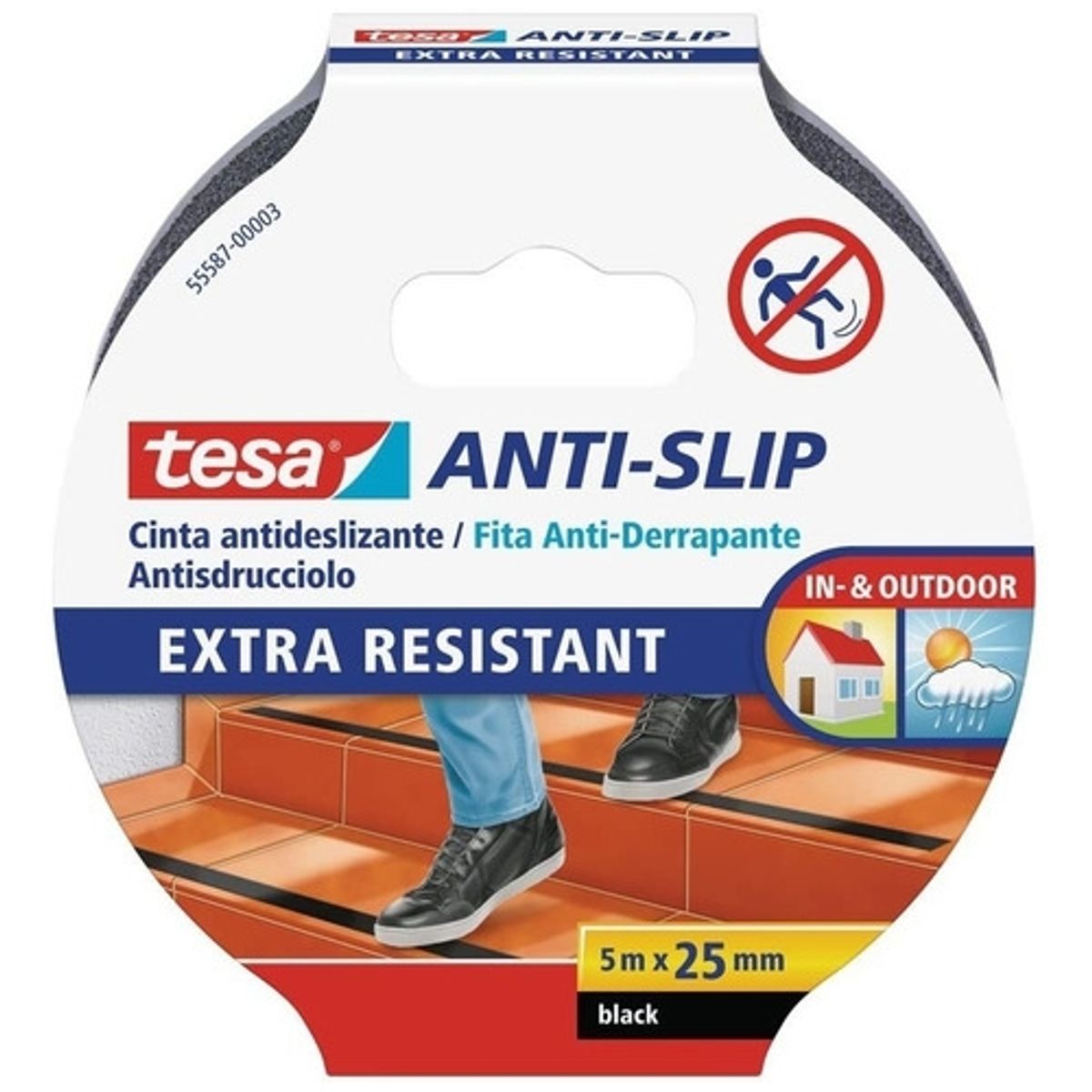 TESA - Tesa Cinta Antideslizante 5m X 25 Mm Pisos Escaleras Negra